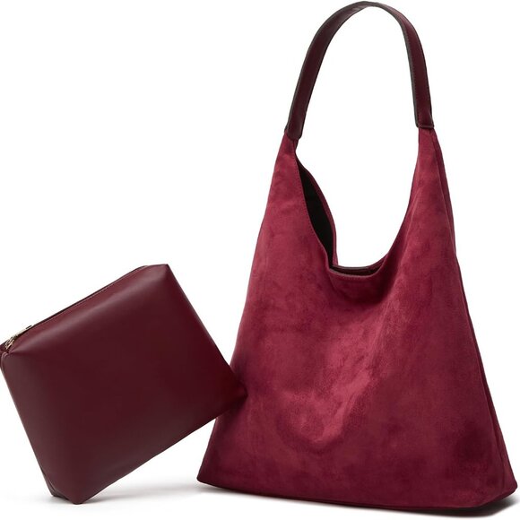 2 Pcs Slouchy Hobo Bags Women Suede Crescent Satchels Shoulder Bag Crossbody Pur